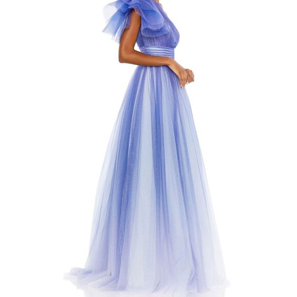NWT MAC DUGGAL‎ GLITTER ROYAL PURPLE OMBRE RUFFLED ONE SHOULDER BALLGOWN 4 20377 - Picture 3 of 7